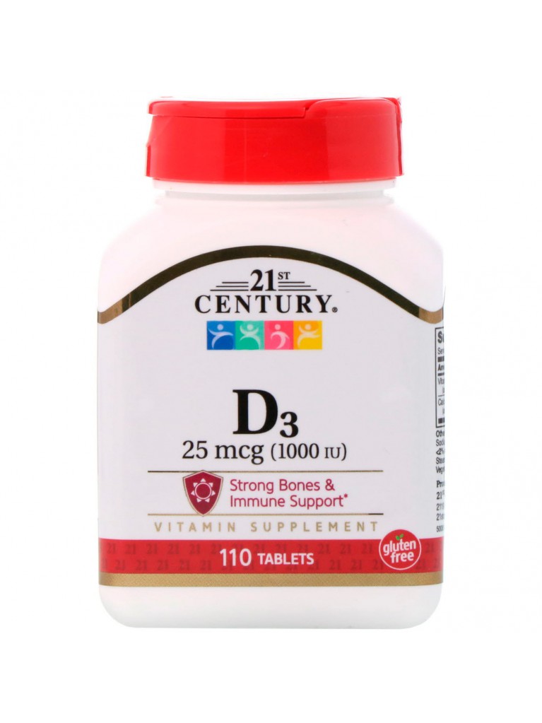 Витамин D3, 21st Century, 25 mcg (1,000 IU), 110 таблеток