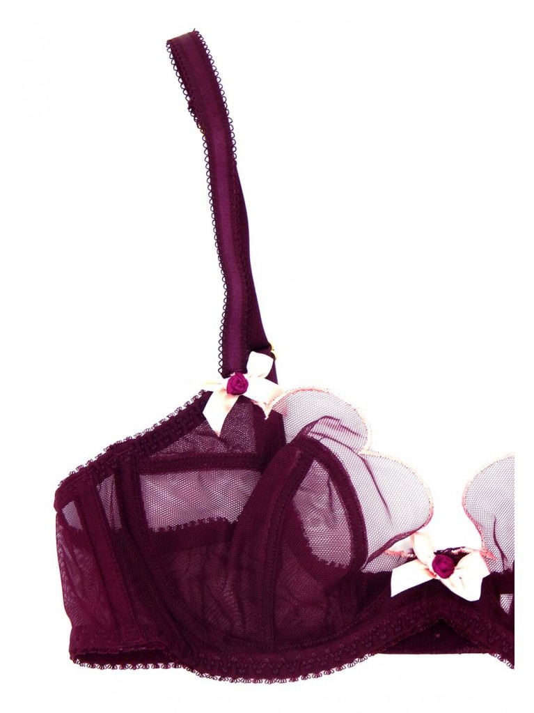 Фиолетовый комплект нижнего белья Ингрид с кружочками фестонами прозрачный на косточках