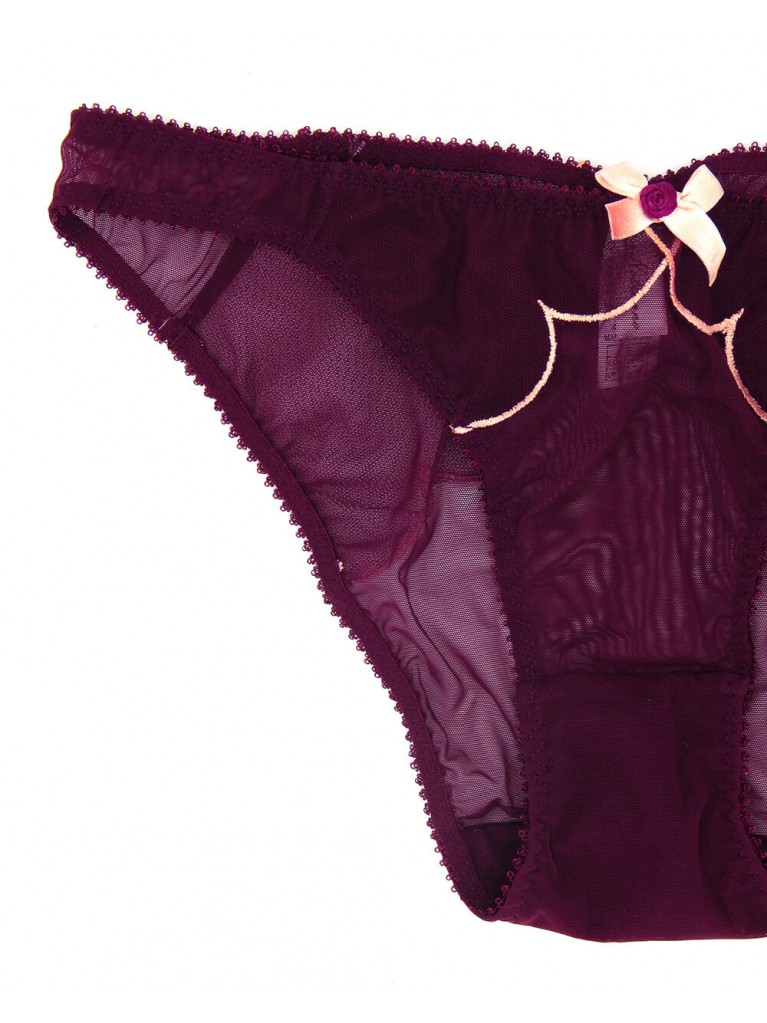 Фиолетовый комплект нижнего белья Ингрид с кружочками фестонами прозрачный на косточках