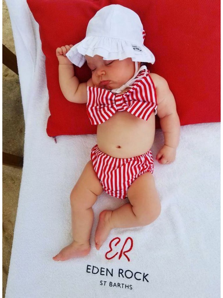 Раздельный детский купальник Дейзи c бантом в красно-белую полоску