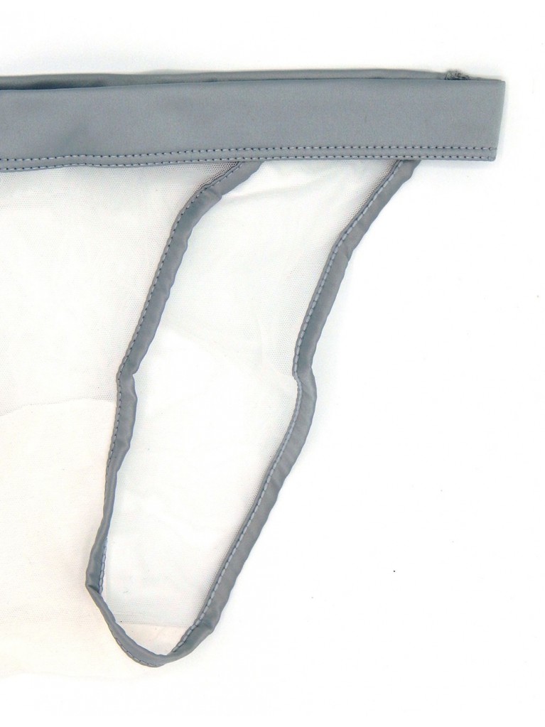 Комплект нижнего белья серо-белого цвета с чокером шелковый