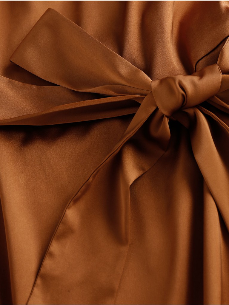 Платье тюльпан Лекси мини шелковое коричневого цвета