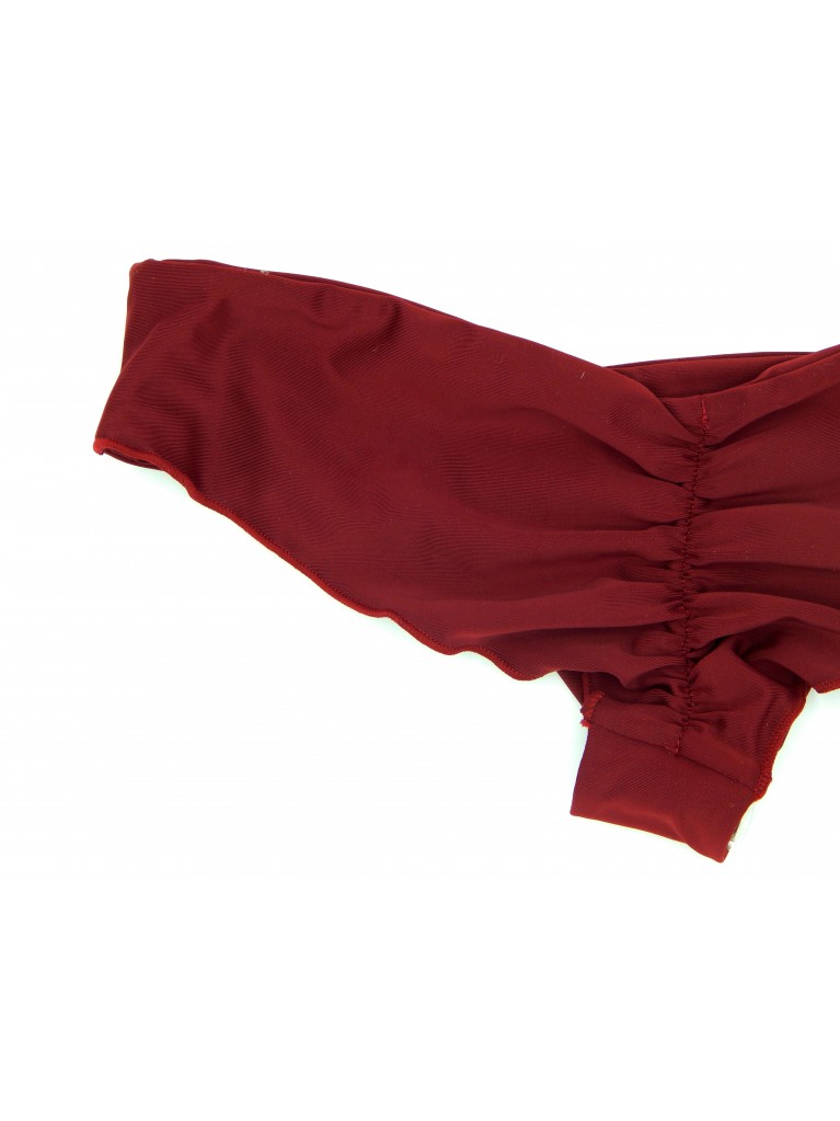 Купить женские плавки бордового цвета с низкой посадкой присборенные сзади