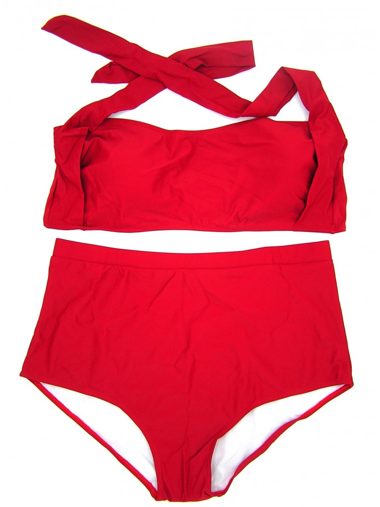Купальник Розмари - с высокой талией красного цвета больших размеров (plus size купальники)