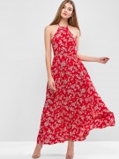 Платье красного цвета в цветочек длинное в пол